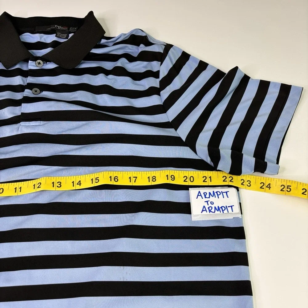 RLX Ralph Lauren Polo Shirt Mens Medium Blue Stripe Golf Performance Knit‎
